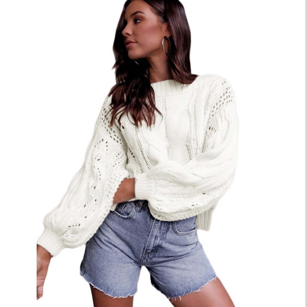 🔥COMFY CHIC🔥Loose Fit Knit Hollow Out Jumper Sweater White M/L NWT - Picture 3 of 7